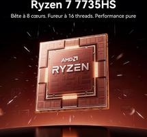 Gamer 16" 2K(2560*1600),AMD Ryzen 7 7735Hs(8C-16T, jusqu'à 4,7 GHz) RAM 16Go DDR5,SSD 512Go ,WiFi 6 ,AMD Radeon™ 680M