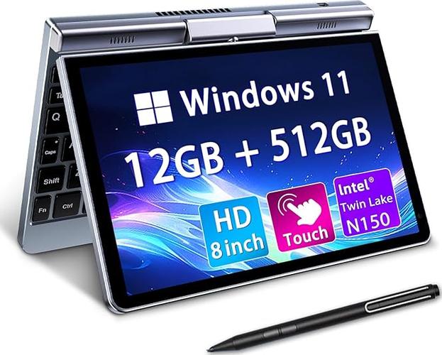 Mini 8" 2-en-1 Tactile, Win 11, N150 (3.6 GHz), 12 Go RAM 512 Go SSD, Écran HD Rétroéclairé, Clavier Rétroéclairé, Wi-FI 6, USB-C, Ultra-Léger pour Travail/École/Maison