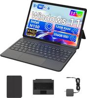 BNCF 11" Intel N150 2-in-1 Laptops, Windows 11 Touchscreen PC, 12GB RAM 256GB SSD, 1920x1200 IPS FHD Tablet USB-C/HDMI/SD WiFi 6, 34.2Wh Battery with Magnetic Keyboard and Leather Case