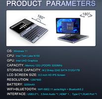Mini 8" 2-en-1 Tactile, Win 11, N150 (3.6 GHz), 12 Go RAM 1 to SSD, Écran HD Rétroéclairé, Clavier Rétroéclairé, Wi-FI 6, USB-C, Ultra-Léger pour Travail/École/Maison