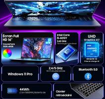 16" FHD Intel Core i5-8210Y (jusqu'à 3,6GHz) 16Go RAM DDR3 SSD 512Go Windows 11 Pro RJ45 WiFi5