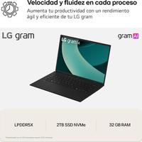 LG gram 14Z90T-G.AD8BB 14 Pulgadas Intel Core Ultra7 255H, 32 GB RAM, 2TB SSD, Panel IPS Antirreflejo, WUXGA, 1.120 g, 30 Horas, Windows 11 Home, Negro, Teclado QWERTY Español
