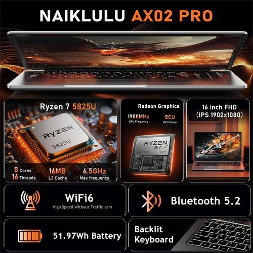 NAIKLULU 17.3 Inch Computer, Processor N150 (1.2 to 3.6Ghz) RAM 16GB SSD 1TB 2025 Computer, Full Backlit Keyboard/Touchpad/Type-C/6000Mah