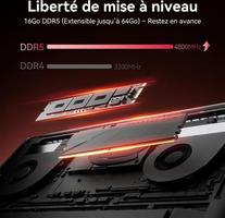 Gamer 16" 2K(2560*1600),AMD Ryzen 7 7735Hs(8C-16T, jusqu'à 4,7 GHz) RAM 16Go DDR5,SSD 512Go ,WiFi 6 ,AMD Radeon™ 680M