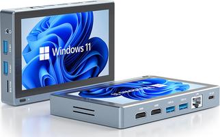Mini Computer-HEIGAOLA Mini Computer with Screen 5.5 Inches Celeron N5095, Windows 11 Pro Computer Mini-pc16GB Ram DDR4, 256GB EMMC, Dual Display Output 4K@60Hz, HDMI, Type-C, WiFi5.0