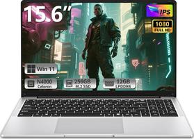 15,6 Pulgadas, Celeron N4000, 12GB RAM 256GB SSD, Pantalla FHD IPS Abatible 180°, Mini HDMI, USB 3.0, WiFi 5, Computadora Delgada para Estudiantes