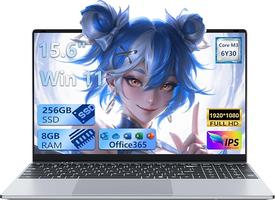 15.6 Inch, Win 11 8GB RAM 256GB SSD, with Core M3 6Y30 Processor, Slim 180° Flip FHD Display Mini-HDMI 2*USB3.0 WiFi5 BT4.2