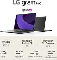 LG Lg Gram 16 16Z90TS G.AU79F 16 Copilot+ Intel Core 7 16 Go RAM 1 To SSD Métal