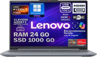 Lenovo AMD Ryzen 7 7735HS 4.75Ghz, RAM 24Go DDR5, SSD 1To NVMe, Copilot IA, Écran