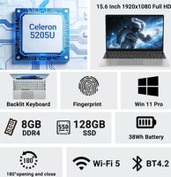 Breloom 15.6" Laptop, Business with 5205U Processor, 8GB RAM, 128GB SSD, Dual USB 3.0, 1920x1080 FHD Display, Wi-Fi 5, Backlit Keyboard and Fingerprint