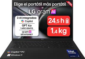 LG gram 17Z90TL-G.AU99BN – 17 Inch Ultra-Light Intel Core 9 288V, 32 GB RAM, 1 TB SSD, IPS Anti-reflection, 1390 g, 24.5 h, Windows 11, Spanish QWERTY Keyboard, Charcoal Black