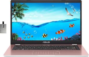 2022 ASUS 14" HD Laptop, Intel Celeron N4020 Processor, 4GB RAM, 64GB eMMC Flash Memory, Intel HD 500 Graphics, HD Webcam, Stereo Speakers, Rose Gold, Windows 11S