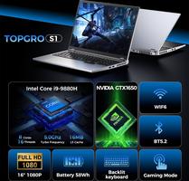 TOPGRO 16" Gaming [Core i9-9880H/Up to 4.8GHz GTX3050Ti/WiFi 6/Bluetooth 5.2] with Gaming Mouse, 32GB DDR4 Memory/High Thermal Dissipation/Windows 11 Pro/Laptop Full HD 144Hz