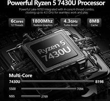 Ryzen 5 7430U CPU 15.6 Inch Win 11 32GB RAM 1TB SSD Backlit Keyboard with Tastierino Numeric Type-C HDMI USB3.0 WiFi5 BT5.1