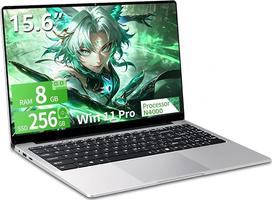 15,6 Pulgadas, Win 11 Celeron N4000 8GB RAM 256GB SSD, Pantalla FHD IPS Abatible 180°, Mini HDMI, USB 3.0, WiFi 5, BT4.2, Delgada para Estudiantes