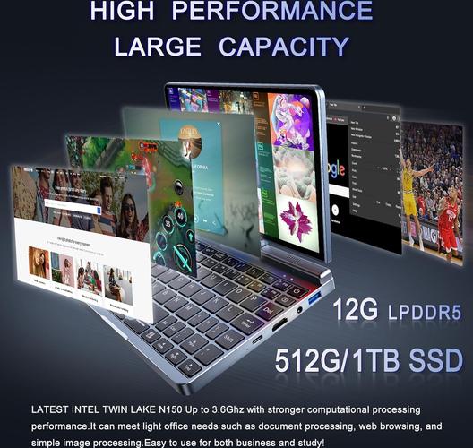 Mini 8" 2-en-1 Tactile, Win 11, N150 (3.6 GHz), 12 Go RAM 1 to SSD, Écran HD Rétroéclairé, Clavier Rétroéclairé, Wi-FI 6, USB-C, Ultra-Léger pour Travail/École/Maison