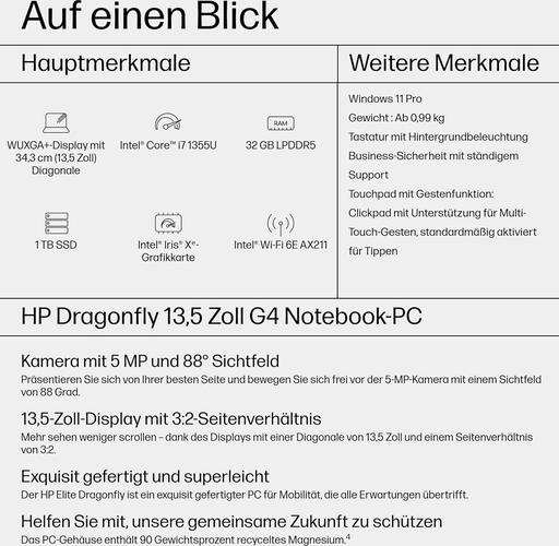 HP Dragonfly G4 13.5p / i7 / 32Go / 1To / W11P B69F2ET