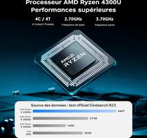 15.6" FHD | 4300U (jusqu'à 3,7 GHz) Surpasse 3500U/3200U/N150/N95, 16 Go RAM 512 Go SSD, Wi-FI 5 | Idéal pour Bureau & Études