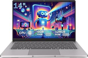 PINSTONE Celeron N4000 14 Inch Laptop, Computer Laptops 6GB RAM 128GB SSD, Laptops with 2.4G/5G WiFi, Bluetooth, Student Long Battery Life