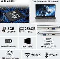 Breloom de 15.6 Pulgadas para Negocios, con Procesador Celeron N4500, 6GB de RAM DDR4, 128GB SSD, Pantalla FHD 1920x1080, Wi-Fi 5, BT5.0 y Teclado QWERTY (N4500, 6GB+256GB)