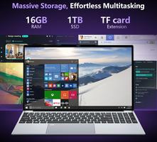 Win 11 15.6" Full HD IPS 16Go RAM 1To SSD Processeur Celeron N5100 (jusqu'à 2,8 GHz) Clavier Rétro-éclairé avec Lecteur d'Empreintes WiFi 5, BT 4.2, HDMI, USB 3.0 Batterie 5000mAh