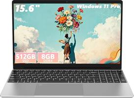 Hcjip 15.6 Inch Laptop, 8GB DDR4 512GB SSD Laptop, Quad Core Processor N5095 Laptop, 1080P FHD, 2.4/5G WiFi, Bluetooth, Mini HDMI, USB 3.0, Type C (Silver