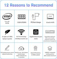 2 in 1 Mini 8 inch HD Swivel Touch Screen Compatible with Windows 11 Pro Small Laptop, Intel N100/N150, 12GB RAM, 1TB SSD, Wi-Fi 6, BT 5.2, 2MP Camera, G-Sensor