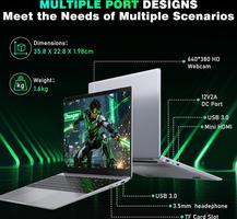 NAIKLULU 15.6 Inch Processor M3-6Y30, RAM 16GB SSD 512GB Notebook Laptop, 5000Mah/1920x1080P/Webcam/WIFI 5/TF Card Slot