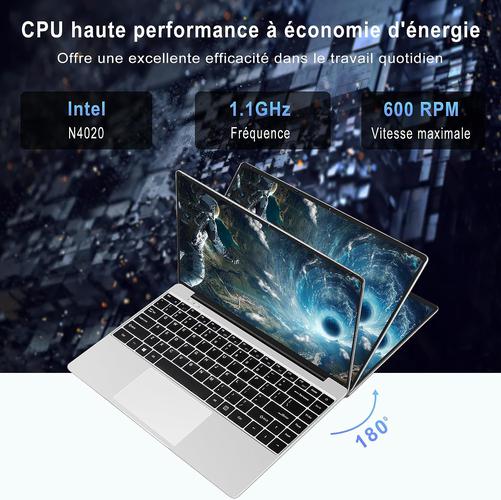 AOCWEI 14 Pouces N4020 up to 2.8 GHz 64 Go ROM Support d'extension SSD 1 to Intel 6 Go FHD1080 2.4+5G WiFi Bluetooth 4.2 HDMI avec Souris sans Fil et Autocollant AZERTY-Argent