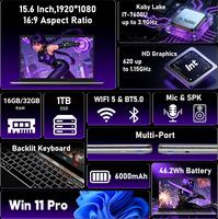 NAIKLULU 15,6 Pouces Gaming, Processeur i7 7600U (2,8 à 3,9 GHz), 16GB RAM 1TB SSD Computer Gamer 2026, Clavier Rétroéclairé, 5000mAh/38.5Wh