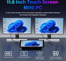 Mini Computer Mini Computer Desktop N5095 Win 11 with 11.6 Inch Touch Screen, 8GB RAM, 128GB eMMC, Dual Screen Output 4K HDMI and Type-C, Dual RS232