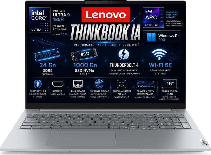 Lenovo ThinkBook IA, Intel 9 185H, RAM 24Go DDR5, SSD 1To, Écran