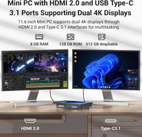 Mini Computer Mini Computer Desktop N5095 Win 11 with 11.6 Inch Touch Screen, 8GB RAM, 128GB eMMC, Dual Screen Output 4K HDMI and Type-C, Dual RS232