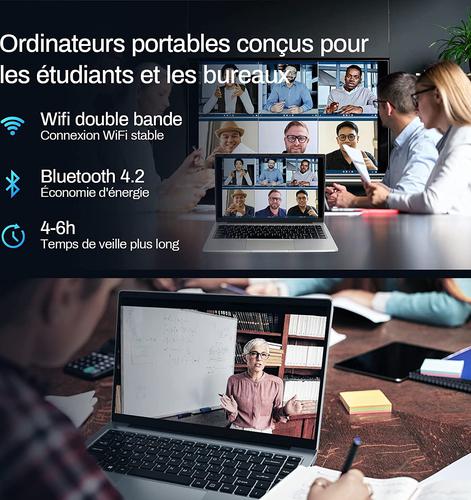Auusda 14.1" Windows 11, 8Gb RAM, 256Gb Stockage SSD Fin ultrabook avec écran FHD, UHD Graphics 600, HDMI, USB 3.0, Double Bande WiFi, Stockage expansible