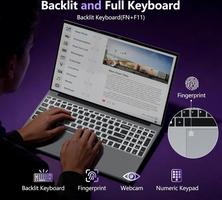 Win 11 15.6" Full HD IPS 16Go RAM 1To SSD Processeur Celeron N5100 (jusqu'à 2,8 GHz) Clavier Rétro-éclairé avec Lecteur d'Empreintes WiFi 5, BT 4.2, HDMI, USB 3.0 Batterie 5000mAh