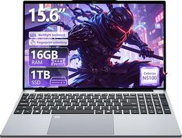 Win 11 15.6" Full HD IPS 16Go RAM 1To SSD Processeur Celeron N5100 (jusqu'à 2,8 GHz) Clavier Rétro-éclairé avec Lecteur d'Empreintes WiFi 5, BT 4.2, HDMI, USB 3.0 Batterie 5000mAh