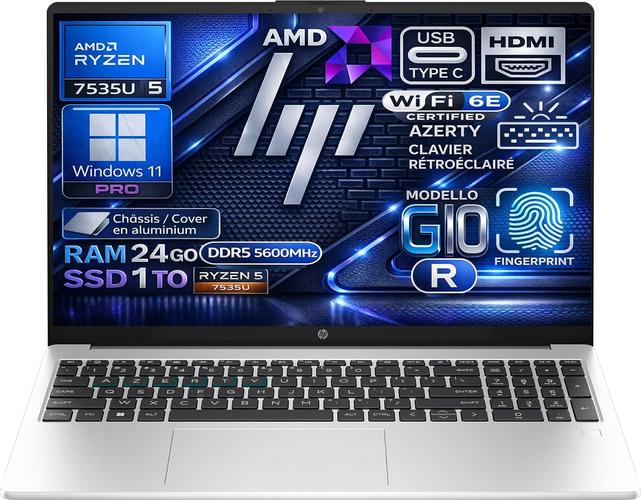 HP 255R G10 AMD Ryzen 5 7535U 4.55 GHz, RAM 24Go DDR5, SSD 1To, Écran
