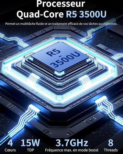 AocBook 15.6" FHD, Ryzen 5 3500U, Quad-Core, 16 Go RAM DDR4, SSD NVMe Léger avec Touchpad Innovant & Webcam avec Interrupteur de Confidentialité (512Go)