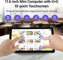 Mini Computer Mini Computer Desktop N5095 Win 11 with 11.6 Inch Touch Screen, 8GB RAM, 128GB eMMC, Dual Screen Output 4K HDMI and Type-C, Dual RS232