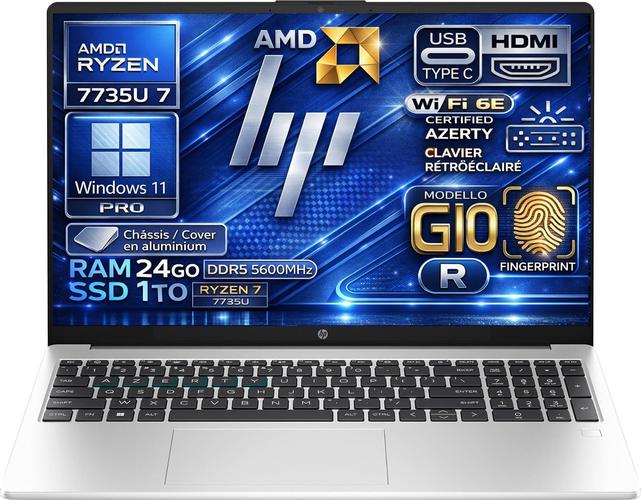 HP 255R G10 AMD Ryzen 7 7735U 4.75 GHz, RAM 24Go DDR5, SSD 1To, Écran