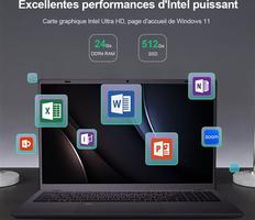 16,1FHD+ Windows 11, 24 Go de RAM 512 Go SSD Intel Celeron N5095 (2,0 GHz) angle d'ouverture de 170° Clavier AZERTY
