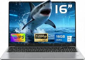 NAIKLULU 16 Pouces N150 (1,2 à 3,6 GHz) Processeur, 16GB RAM 1TB SSD 2026, Écran Full HD 1920x1080P, Batterie 5000mAh, Webcam, Carte TF