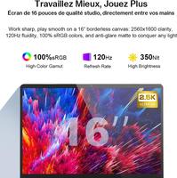 Ninkear 16" 2560×1600 120Hz, 7430U Jusqu’à 4,3 GHz, 16 Go RAM 1 to SSD NVME, Écran Mat 100% sRGB, Polyvalent