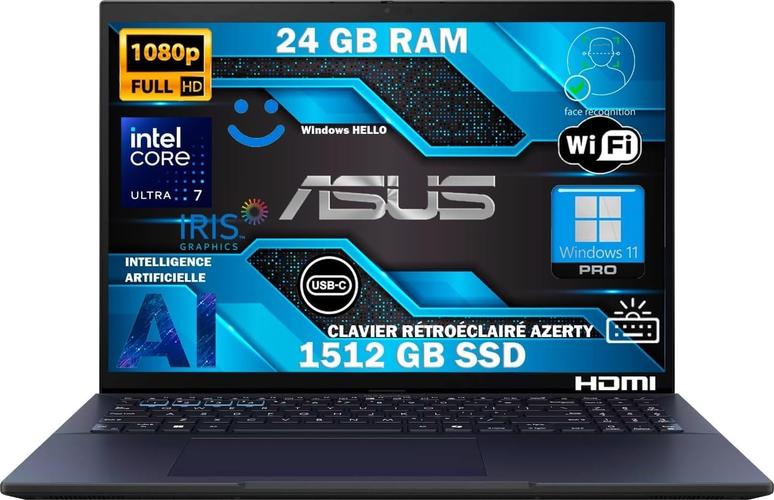 ASUS Intel Ultra7 4.8Ghz, RAM DDR5 24Go, SSD 1512Go, écran