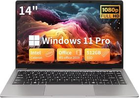 LONGEVINCE 14 Pouces, 8 Go DDR4,512G SSD,IPS 1920 x 1080, Celeron N4120, Windows 11, avec Protection de Clavier AZERTY en français(Couleur Argent, 8GB+512G SSD)