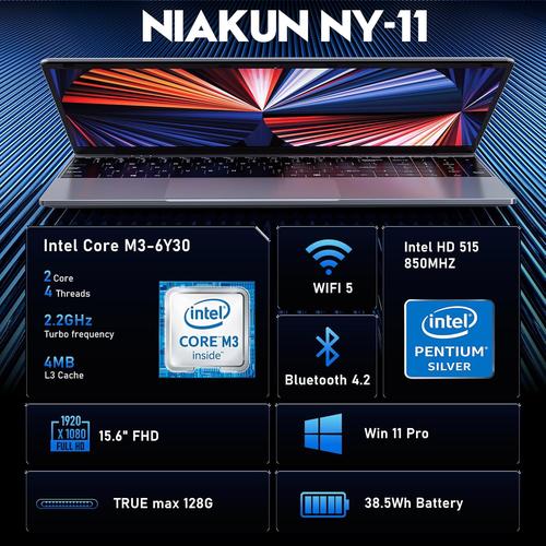 FUNYET 2026 Nuevo Portátil,PC de 15,6 Pulgadas,Laptop Core M3-6Y30,16 GB de RAM,256 GB de SSD,IPS 1920x1080 FHD,batería de 5000 mAh,USB3.0,Type-C