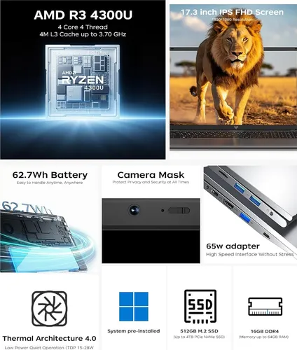 Tivique AMD Ryzen 3 4300U Laptop
