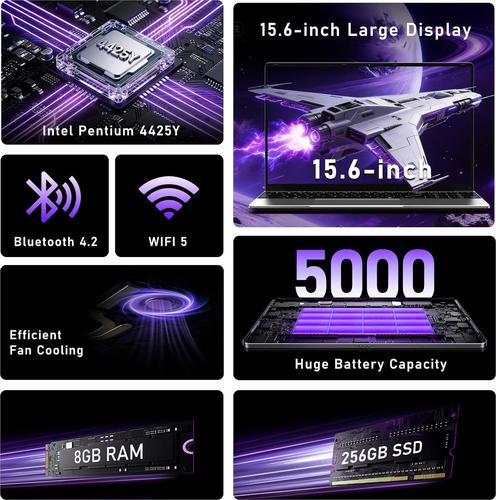 2026 Win11 15,6 Pouces, 8 Go RAM 256 Go SSD, Pentium Gold 4425Y, IPS FHD 1920 x 1080 Notebook, 180°Chiusura Aperta, 5000 mAh, Slot pour Carte TF, WiFi5